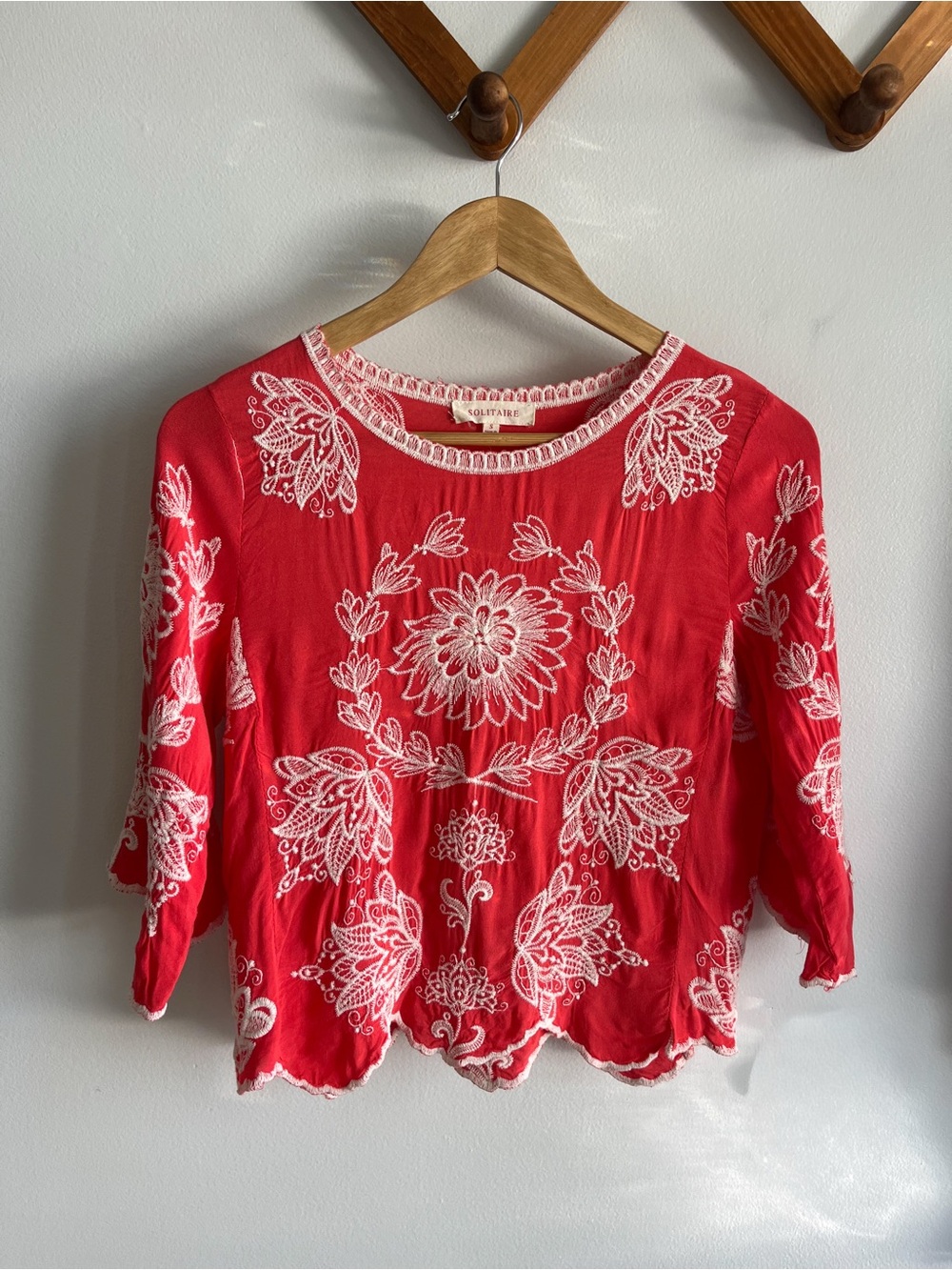 Solitaire Red Floral Embroidered Tunic Top